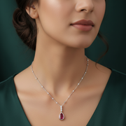 925 Sterling Silver Ruby Stone Pendant Necklace with Adjustable Length